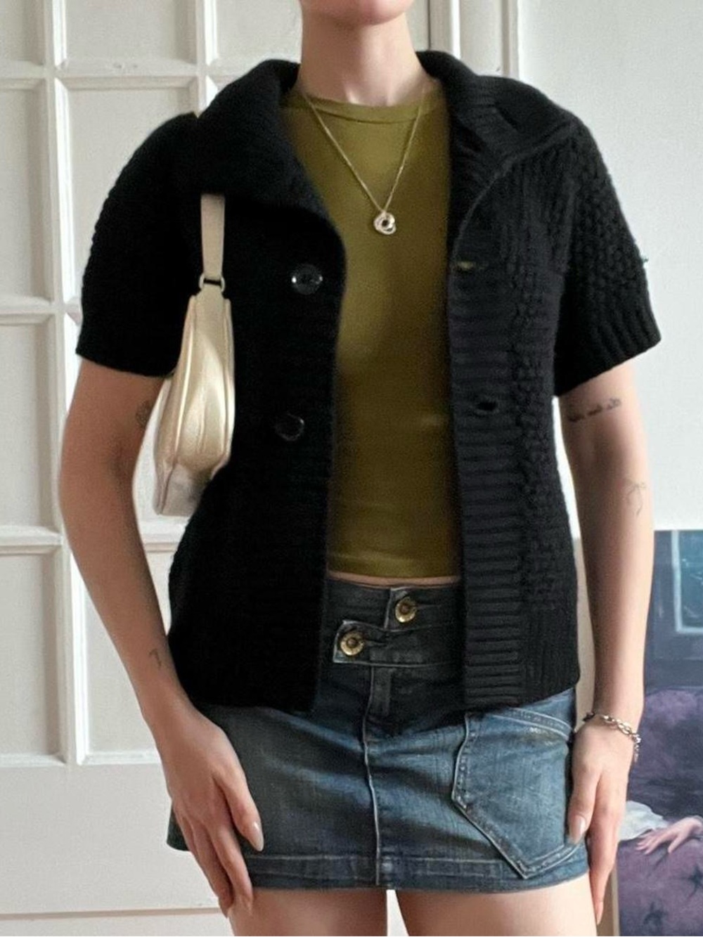 Size XS Banana Republic Black Knit Button Up Tshirt
